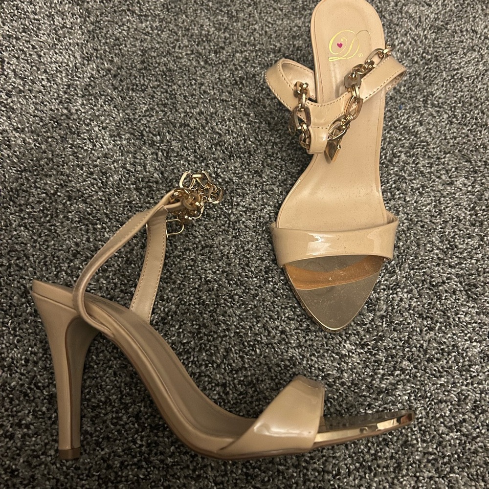 Tan gold Chain Strap Heels
